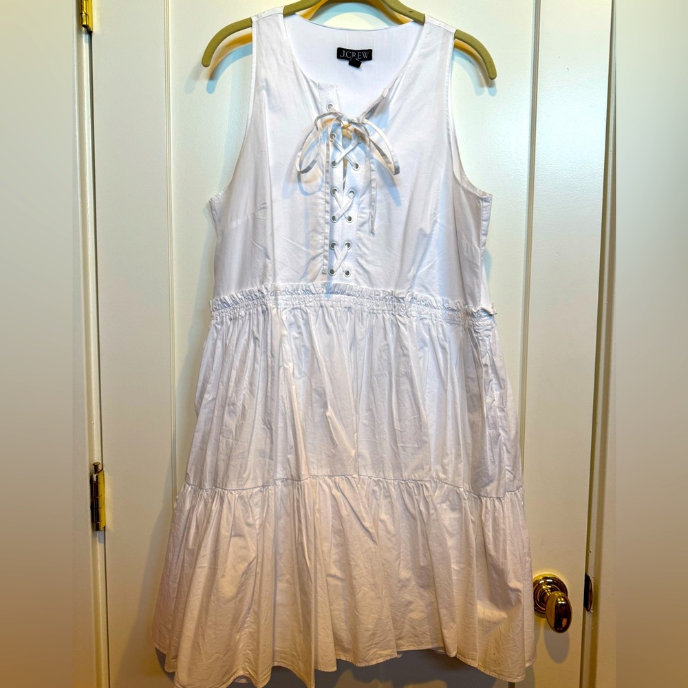 EUC J. Crew White Poplin Lace Up Dress, Size Medium